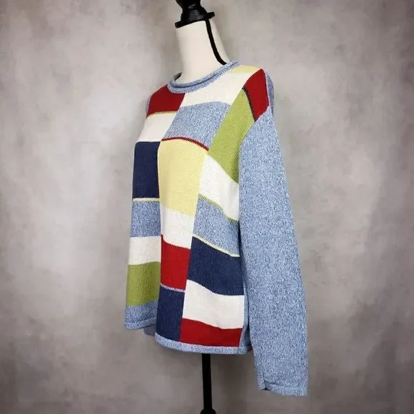 Vintage Liz Claiborne knit colorblock sweater XLP - Picture 2 of 7